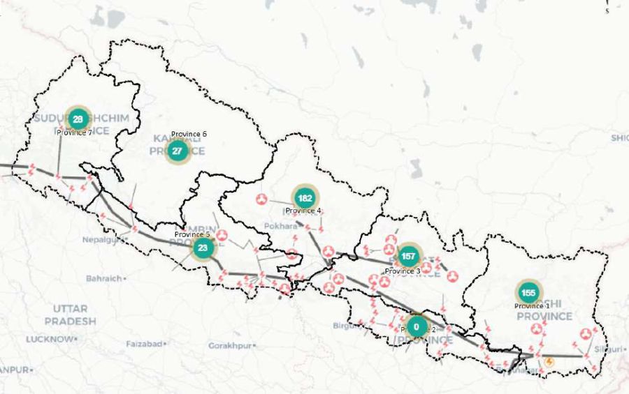 Map of hydropower projects across Nepal